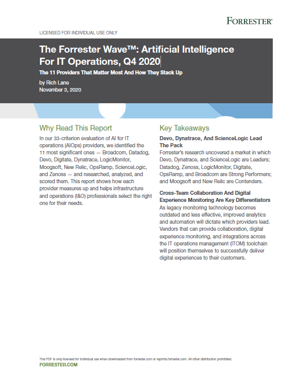 The Forrester Wave™: Artificial Intelligence For IT Operations, Q4 2020