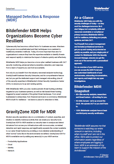Managed Detection & Response (MDR): Bitdefender MDR Helps Organizations Become Cyber Resilient